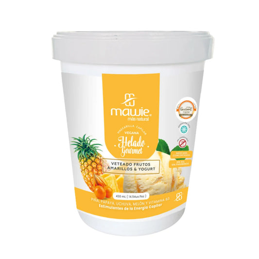 Helado Capilar Frutos Amarillos Mawie mascarilla vegana para brillo y vitalidad envase 430ml