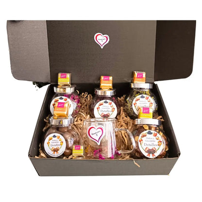 contenido-pack-gourmet-7-productos-frascos-vidrio-y-taza cristal