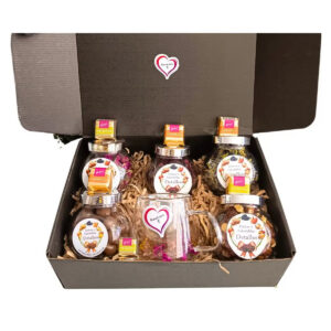 contenido-pack-gourmet-7-productos-frascos-vidrio-y-taza cristal